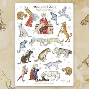 Stickervellen - MIDDELEEUWSE HONDEN - journaling, planner, historisch, marginalia, ambacht, re-enactment, scrapbooking, grappig, stationair, notitieboekje