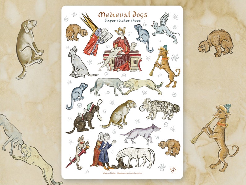 Medieval knight sticker sheet, whimsical paper sticker, funny historical stickers, medieval manuscript, planner, renaissance illustration, gift for reenacting, silly historical art, history nerd, scroll, marginalia stickers, stina jarenskog design