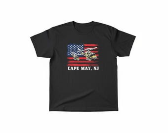 Cape May NJ Graphic T-shirt USA Flag Helicopter Military Style Tee