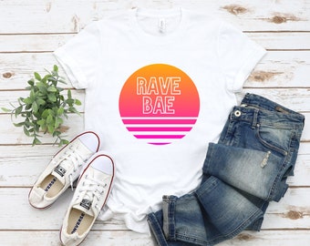 Rave Bae Circle Tee, Rave Babe, Retro Tee, Beach Tee, Womens Rave Outfit, Womens Rave Tee