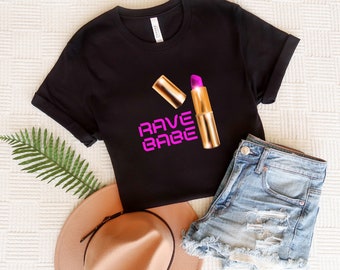 Rave Babe Lipstick Tee, Lipstick, Raver Tee, Womens Rave Tee, Rave Babe, Womens Rave Outfit, Lipstick Tee Shirt, Rave Outfit for Women