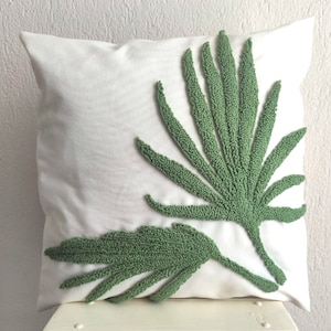Handmade Pillow Cover, Punch Needle Leaf, Tufted Pillowcase, Decorative Home Decor, Embroidery Floral Cushion Cover, Custom Pillow