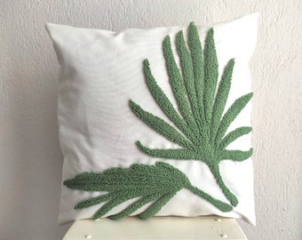 Handmade Pillow Cover, Punch Needle Leaf, Tufted Pillowcase, Decorative Home Decor, Embroidery Floral Cushion Cover, Custom Pillow