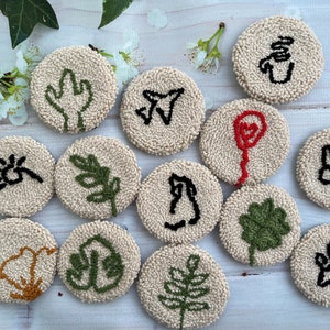 Set of 2 Punch Needle Car Coasters: Handmade Floral Mug Rugs