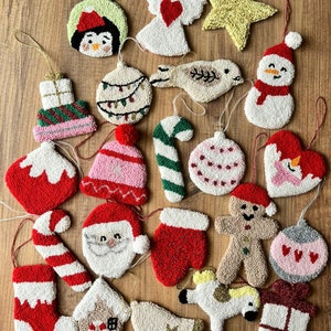 Handmade Punch Needle Christmas Ornaments: Embroidered Holiday Decor
