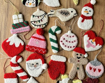 Handmade Punch Needle Christmas Ornaments: Embroidered Holiday Decor