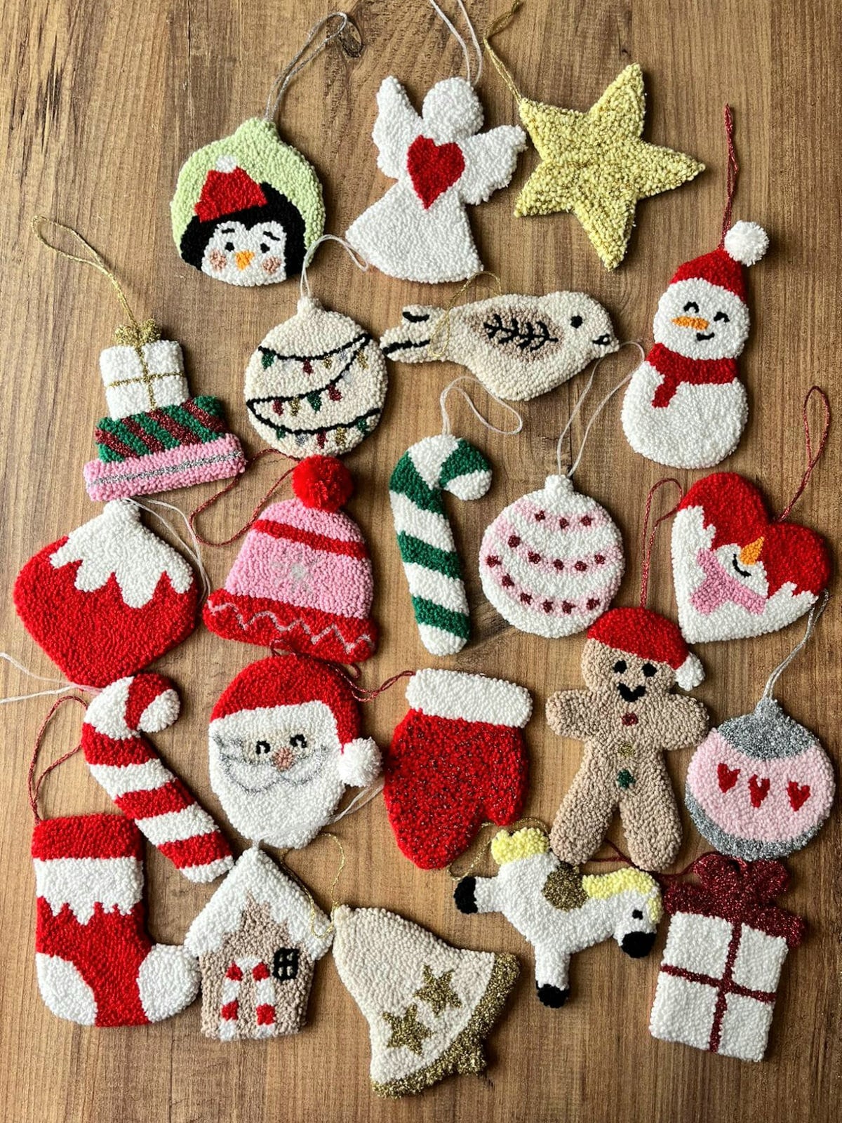 Handmade Punch Needle Christmas Ornaments: Embroidered Holiday