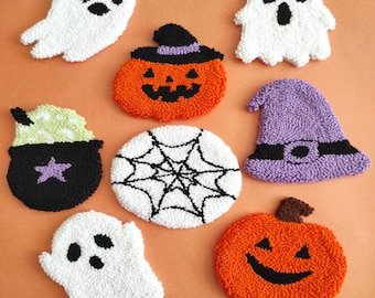 Halloween Coasters, Punch Needle Coaster, Ghost Shaped, Pumpkin, Cute Home Gift