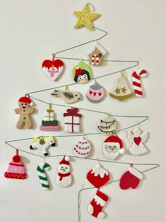 Handmade Punch Needle Christmas Ornaments: Embroidered Holiday