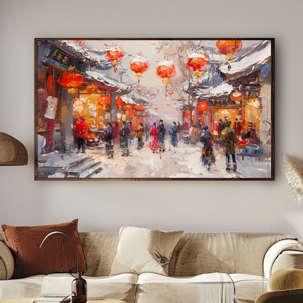 Poster Chinese New Year Festival, Ölmalerei-Stil, Brilliante Kunstlandschaft, moderne Wanddekoration, hochwertiger Papierdruck