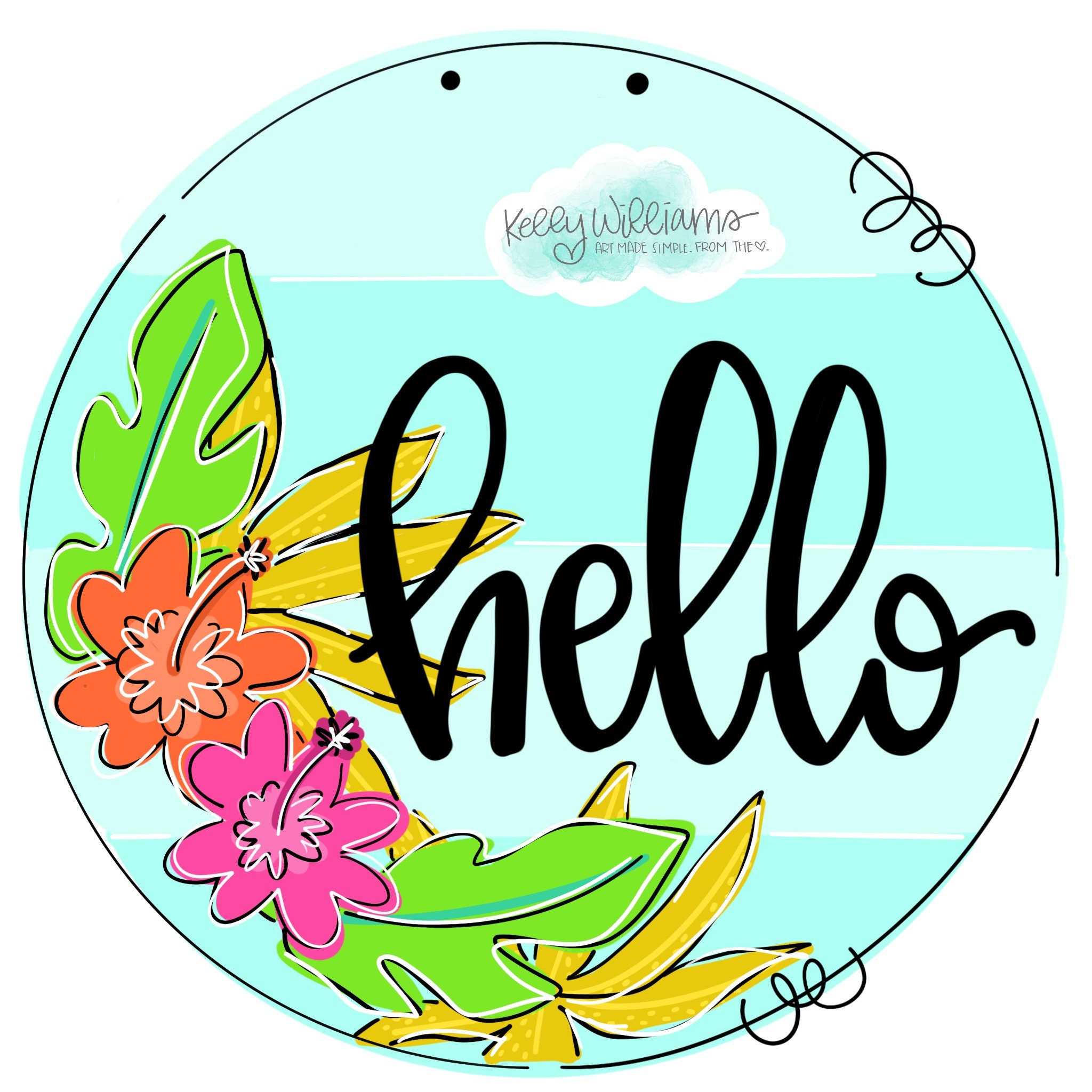 template-hibiscus-door-hanger-template-hello-door-hanger-etsy