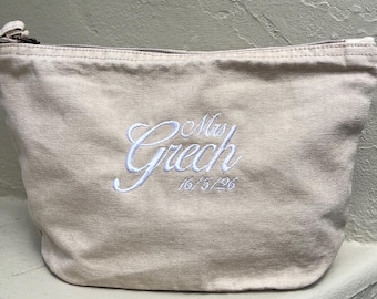 Personalized Embroidered Bride Makeup Bag, Custom Wedding Gift