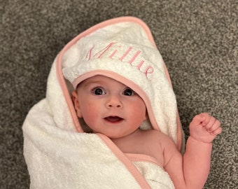 Personalized Baby Hooded Towel | Embroidered Cotton, Newborn Gift