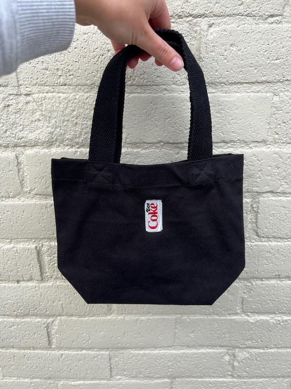 Custom Embroidered Mini Tote Bag, Organic Cotton, Personalised Small Tote, Cute Everyday Bag | Inspired by Diet Coke Packaging