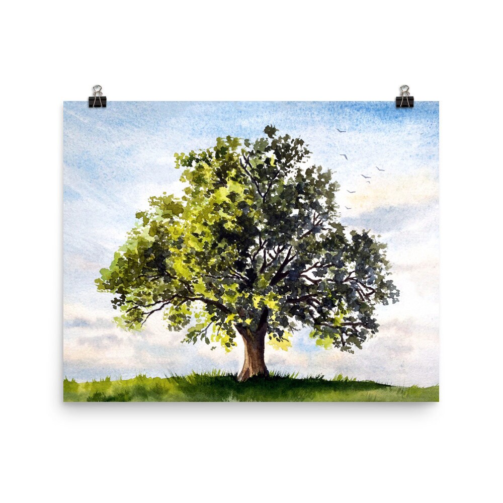 Oak Tree Painting Nature Landscape Wall Art Tree of Life Print Etsy