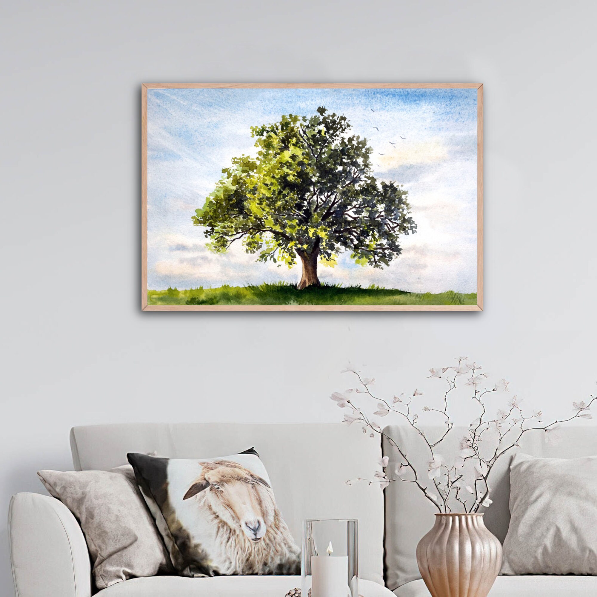 Oak Tree Painting Nature Landscape Wall Art Tree of Life Print Etsy