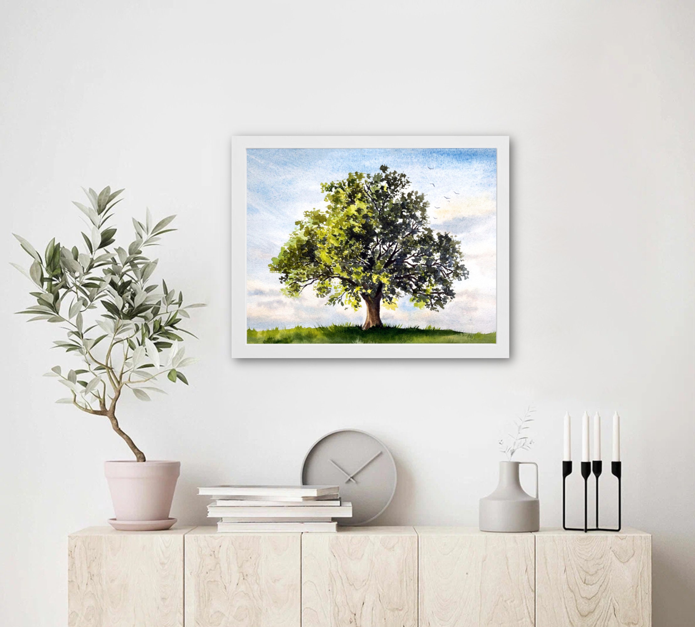 Oak Tree Painting Nature Landscape Wall Art Tree of Life Print Etsy