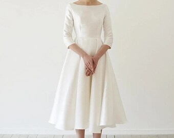 Lässiges Hochzeitskleid, Standesamtliches Hochzeitskleid, Elopement Kleid, einfaches kurzes Hochzeitskleid, Handgemachtes Hochzeitskleid