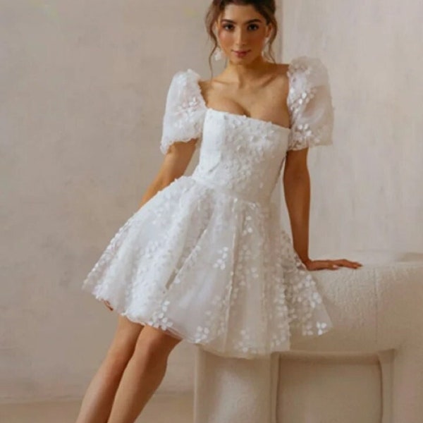 Rehearsal dinner dress,Bridal shower dress,Engagement photoshoot dress,White short bridal skirt
