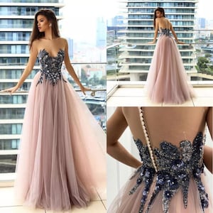 Luxury Wedding gown, Off shoulder Sexy Prom dress, Floor length Tulle Gown, Custom made gown