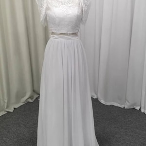 Two piece wedding dress, Boho beach wedding dress, Bridal blouse and White skirt, Elopement dress image 4