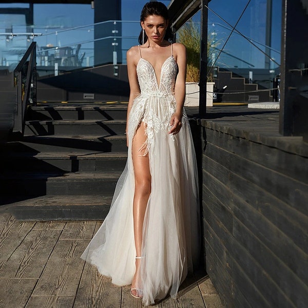 Elegant Mermaid Wedding Dresses Boho Off The Shoulder Side Slit Bridal Dress Boho White Evening Wedding Gowns Plus Size
