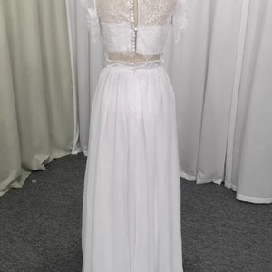 Zwei Stück Brautkleid, Boho Strand Brautkleid, Braut Bluse und weißer Rock, Elopement Kleid Bild 5