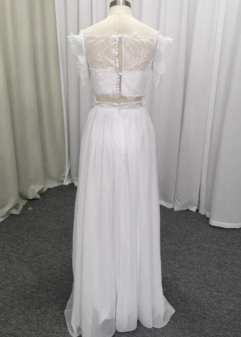 Two piece wedding dress, Boho beach wedding dress, Bridal blouse and White skirt, Elopement dress image 5