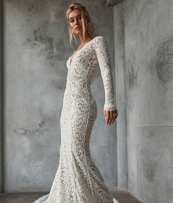 Long Sleeve Lace Fishtail Dress 2024 www.lightgames.pro