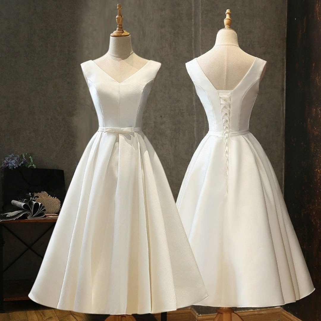 Bridal Shower Dress, Simple Short Wedding Dress, Back Lace up Dress ...