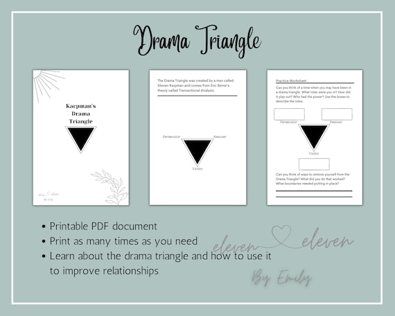 drama triangle therapy pdf printable worksheet etsy