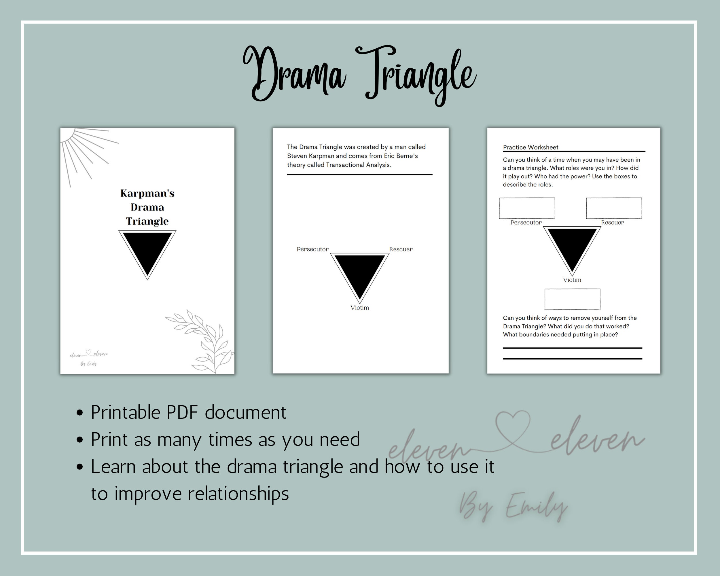 Drama Triangle Therapy PDF Printable Worksheet - Etsy Australia
