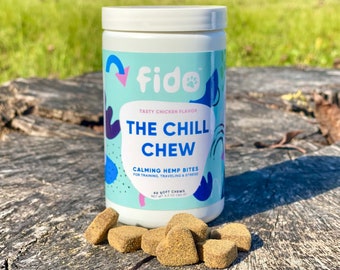 The Chill Chew - Calming Hemp Bites for dogs. Geared for Training, Traveling and Stress - Tasty Chicken Flavor - 60 Soft Chews