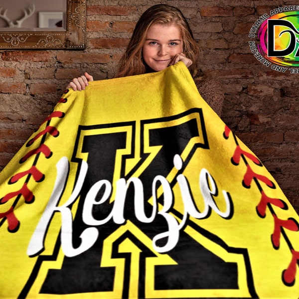 Softball Velveteen Minky Blanket, Softball Blanket Personalized, Softball Gift for Girls, Softball Flag, Custom Sports Gift, Team Gifts