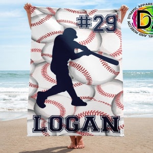 Personalized Baseball Beach Towel, Personalized Baseball Batter Beach Towel,30x60 Beach Towel, Custom Sports Towel, Baseball Team Favor