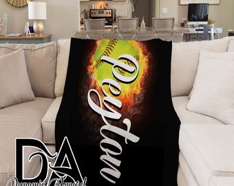Softball Velveteen Minky Blanket, Softball Blanket Personalized, Softball Gift for Girls, Softball Player, Custom Sports Gift, Team Gifts