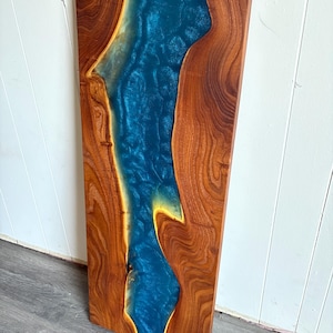 Russian Olive Slab Epoxy Wood Coffee Table Top Small Dark Blue Resin Live Edge River