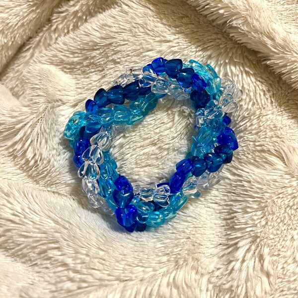 blue transparent heart helicoid kandi cuff | raves, festivals, accessory, plur, scene