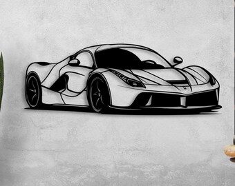 Metalen muurkunst sportwagen, kunst aan de muur metalen auto, cadeau automan, automuurkunst, metalen wanddecoratie, autocadeau voor hem, auto-accessoires voor mannen