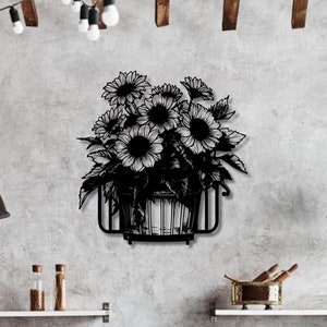 Daisy Flowers Metal Wall Art: Textured Black Finish, Home Decor