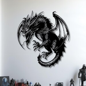 Dragon Metal Wall Art, Dragon Wall Decor, Mythical Dragon Home Decoration, Fantasy Dragon Silhouette Wall Hanging