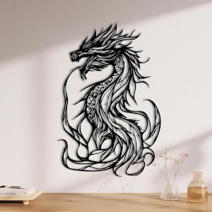 Black Dragon Metal Wall Art, Dragon Wall Decor, Mythical Dragon Home Decoration, Fantasy Dragon Wall Hanging