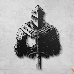 Knight’s Valor Metal Wall Art, Medieval Knight Room Decor, Epic Warrior Metal Wall Decor