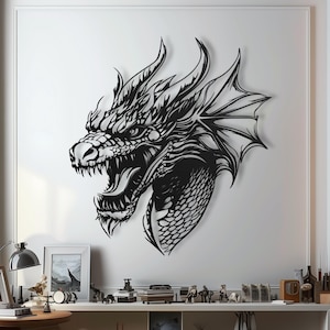 Fierce Dragon Metal Wall Art, Dragon Head Wall Decor, Mythical Dragon Home Decoration, Fantasy Dragon Wall Hanging