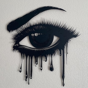 Dripping Eye Metal Wall Art, Beautiful Eye Wall Decor, Modern Black Wall Sculpture, Emotional Eye Design for Home