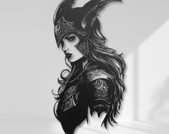 WalküreMetalWallArt | Nordische Walküre Dekoration | Schild Maiden Home-Office Skulptur | Nordische Mythologie Spielzimmer Dekor