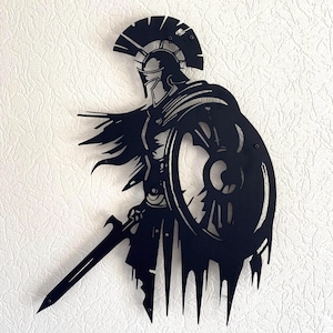 Spartan Warrior Metal Wall Art, Gladiator Wall Decor, Ancient Greek Soldier, Battle Scene, Gift for Him