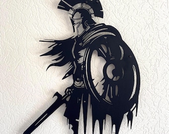 Spartan Warrior Metal Wall Art, Gladiator Wall Decor, Ancient Greek Soldier, Battle Scene, Gift for Him