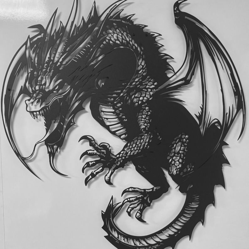 Dragon Metal Wall Art, Dragon Wall Decor, Mythical Dragon Home Decoration, Fantasy Dragon Silhouette Wall Hanging