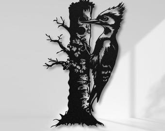 Specht Metall Wand Kunst | Rustikaler Vogel Dekor | Von der Natur inspirierte Specht Skulptur | Indoor Outdoor Wildtiere